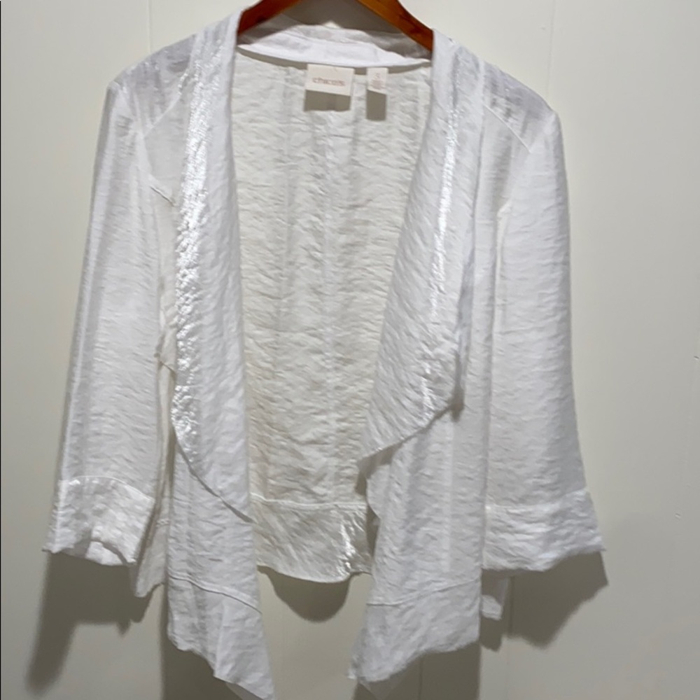 Chico’s open jacket with asymmetrical hem.